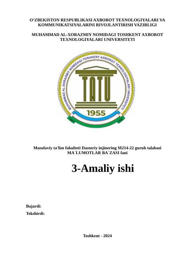 SQL TILIDA JADVALLAR YARATISH, O‘ZGARTIRISH VA O‘CHIRISH.