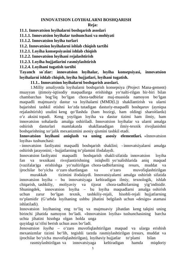 INNOVATSION LOYIHALARNI BOSHQARISH