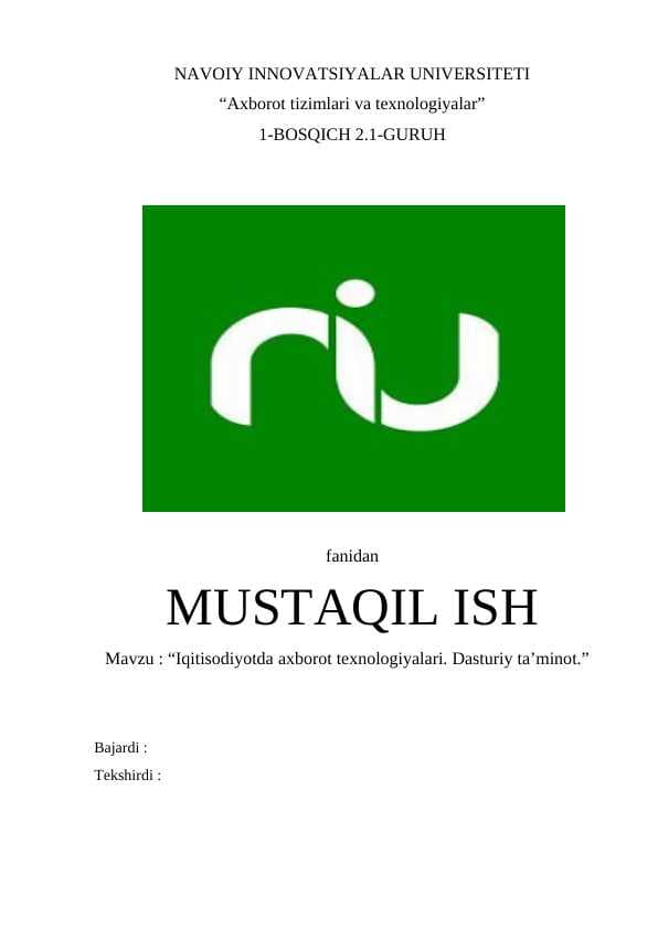 Iqitisodiyotda axborot texnologiyalari. Dasturiy ta’minot