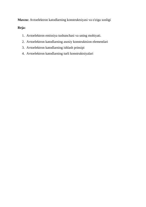 AVTOELEKTRON KATODLARNING KONSTRUKTSIYASI