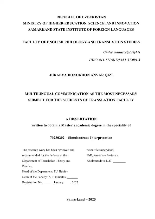 Multilingual communication as the most important subject for the students of translation faculties