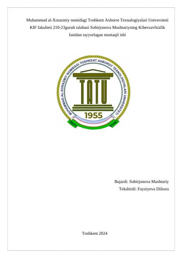 kiberxavfsizlika oid mustaqil ish(referat)