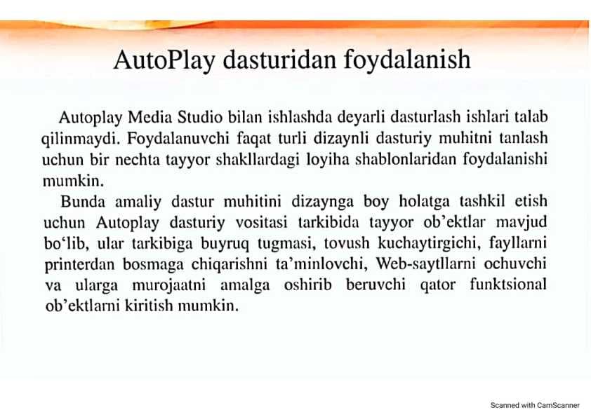 Auto play dasturida fanga oid qoʻllanma yaratish