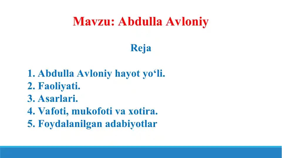 Abdulla Avloniy she'riyati. Taqdimot 10 bet.