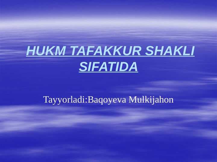 HUKM TAFAKKUR SHAKLI SIFATIDA