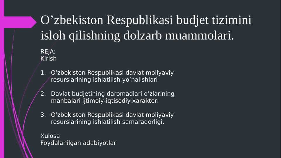 O’zbekiston Respublikasi budjet tizimini isloh qilishning dolzarb muammolari.