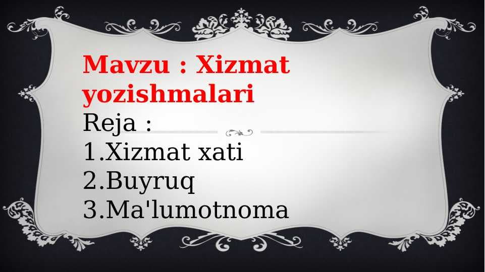Xizmat yozishmalari slayd