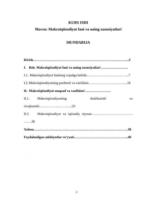 Makroiqtisodiyot fani va uning tarkibiy qismlari