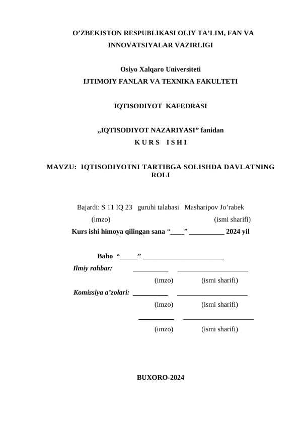 IQTISODIYOTNI TARTIBGA SOLISHDA DAVLATNING  ROLI