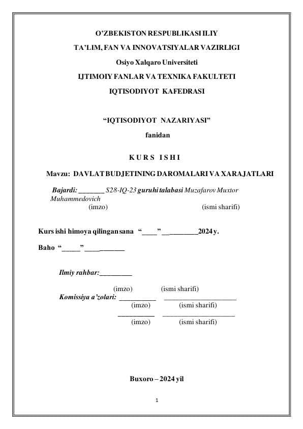 DAVLAT BUDJETINING DAROMALARI VA XARAJATLARI