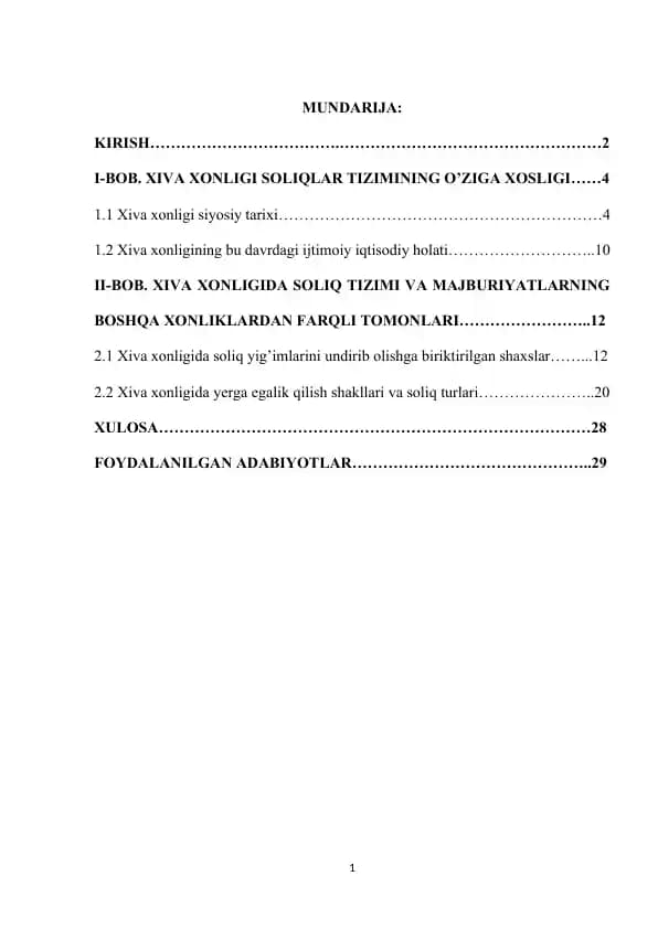 xiva xonligi soliq tizimi