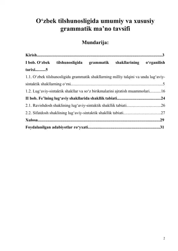 O‘zbek tilshunosligida umumiy va xususiy grammatik ma’no tavsifi