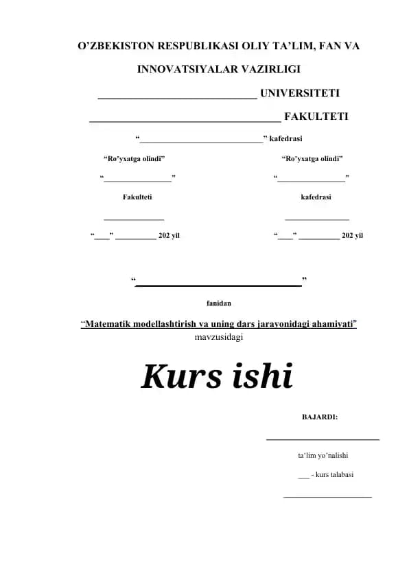 Matematik modellashtirish va uning dars jarayonidagi ahamiyati