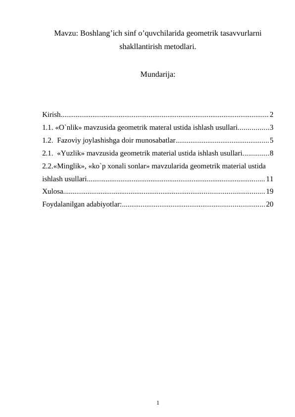 Boshlang’ich sinf o’quvchilarida geometrik tasavvurlarni shakllantirish metodlari.