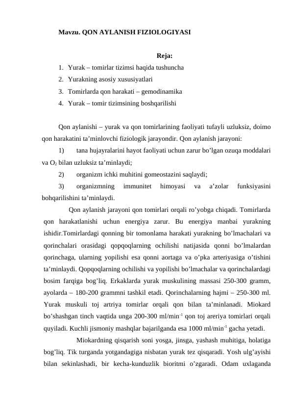 QON AYLANISH FIZIOLOGIYASI