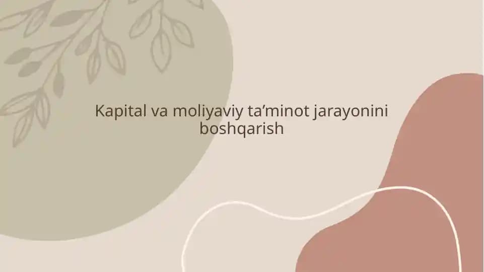 Kapital va moliyaviy ta’minot jarayonini boshqarish
