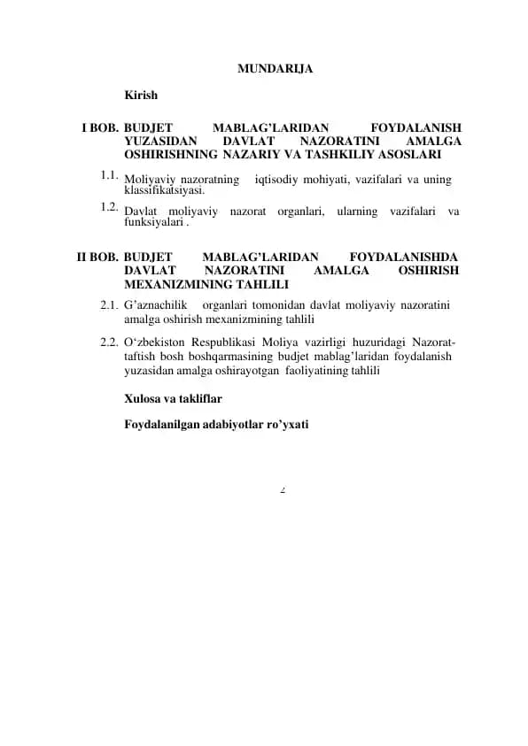kurs ishi budjet mablag'laridan foydalanish