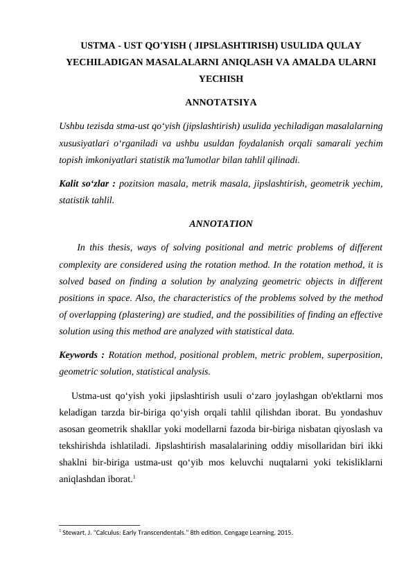 USTMA - UST QO'YISH ( JIPSLASHTIRISH) USULIDA QULAY YECHILADIGAN MASALALARNI ANIQLASH VA AMALDA ULARNI YECHISH