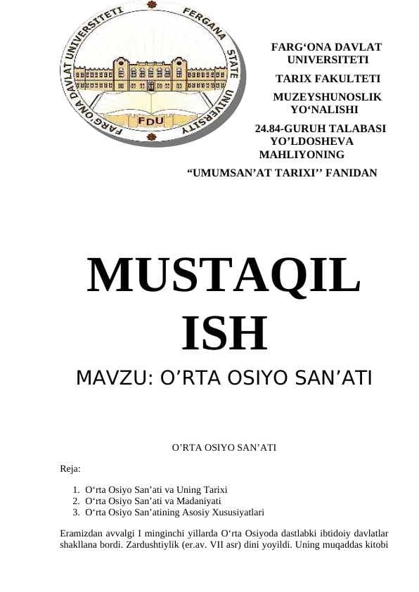 O'RTA OSIYO SAN'ATI