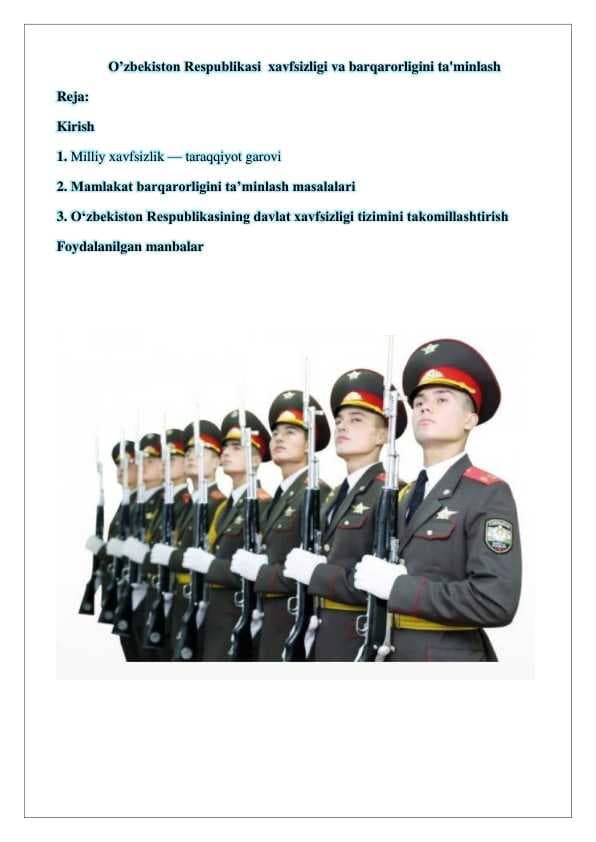 O’zbekiston Respublikasi  xavfsizligi va barqarorligini ta'minlash   24