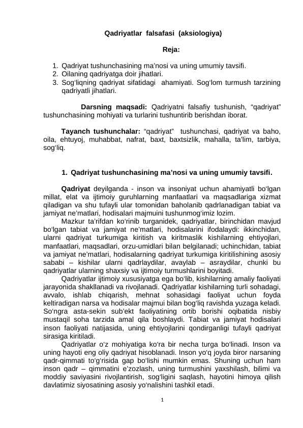 Qadriyatlar  falsafasi  (aksiologiya)