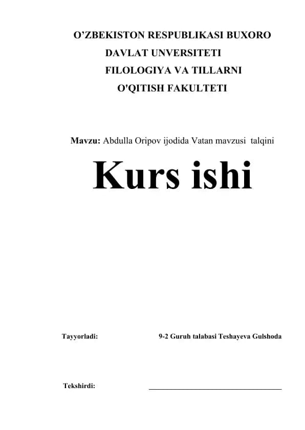 Abdulla Oripov ijodida Vatan mavzusi  talqini