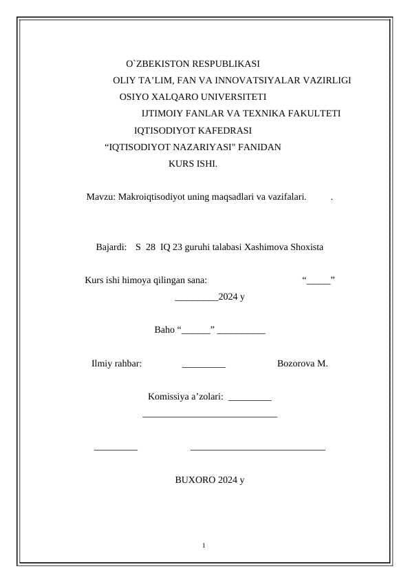 Makroiqtisodiyot uning maqsadlari va vazifalari.
