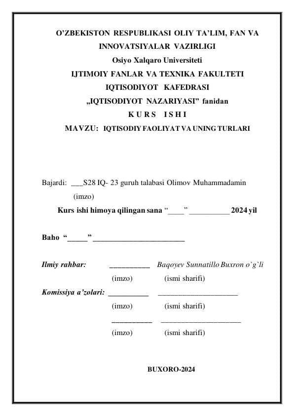 IQTISODIY FAOLIYAT VA UNING TURLARI