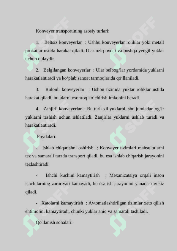 Konveyer transporti elektr jihozlari va ularni avtomatlashtirish.