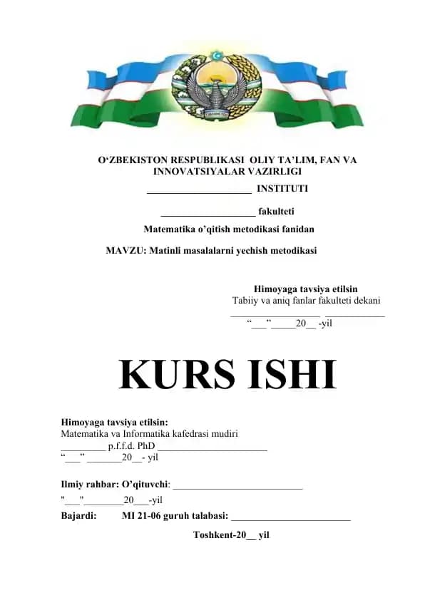 Matinli masalalarni yechish metodikasi