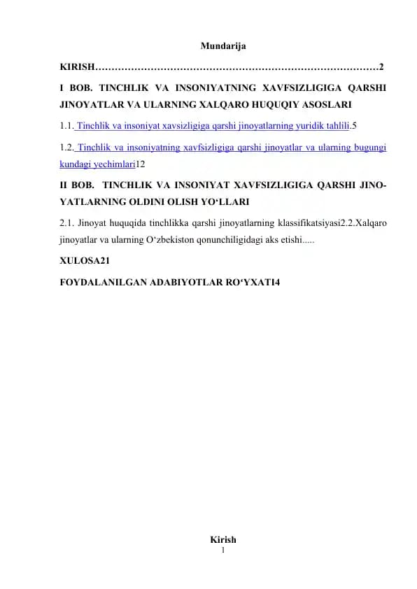 Tinchlik va insoniyatning xavfsizligiga qarshi jinoyatlar
