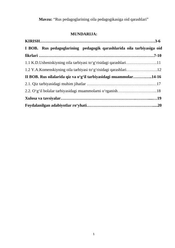 Rus pedagoglarining oila pedagogikasiga oid qarashlari