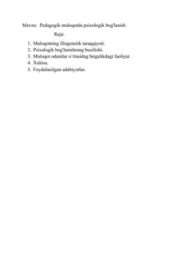 Pedagogik muloqotda psixologik bog'lanish