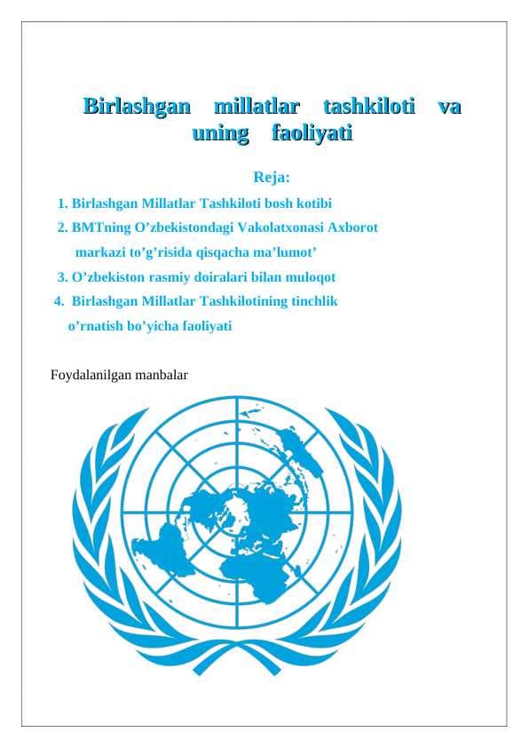 Birlashgan    millatlar    tashkiloti    va    uning    faoliyati