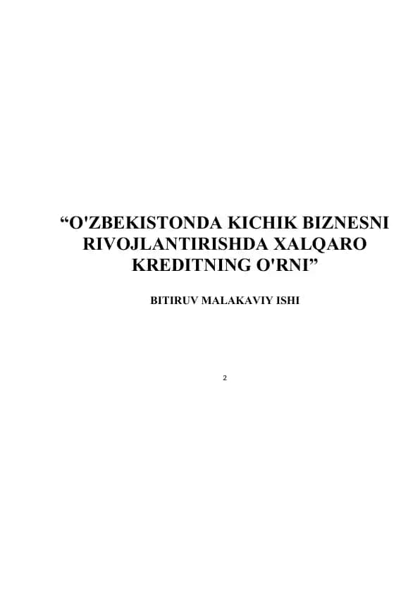 Kichik biznes subyektlarini kreditlashda xalqaro kreditning o'rni