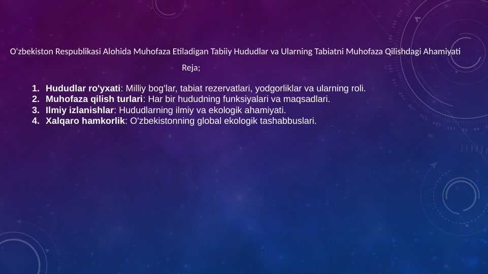 O'zbekiston Respublikasi Alohida Muhofaza Etiladigan Tabiiy Hududlar va Ularning Tabiatni Muhofaza Qilishdagi Ahamiyati