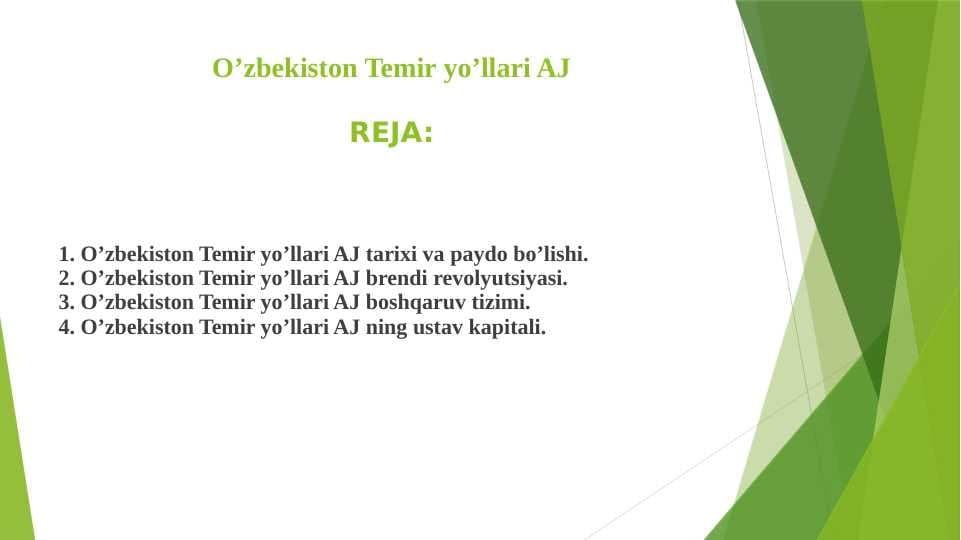 O’zbekiston Temir yo’llari AJ pptx