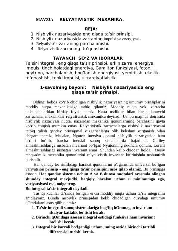 RELYATIVISTIK  MEXANIKA
