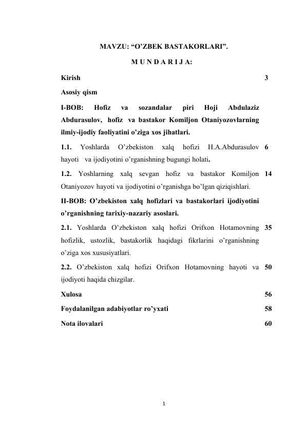 O’ZBEK BASTAKORLARI