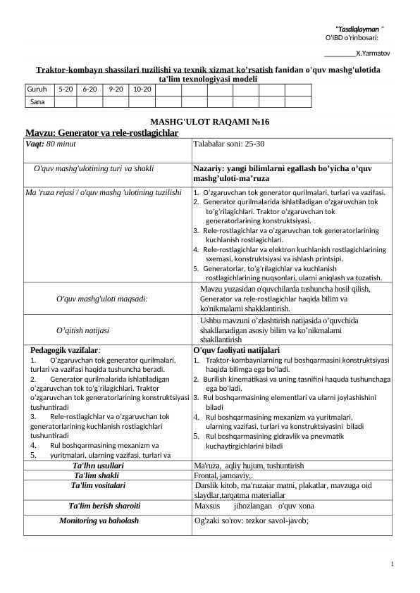 Generator va rele roslagichlar
