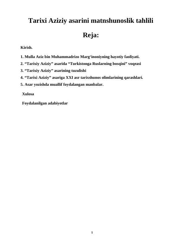 Tarixi Aziziy asarini matnshunoslik tahlili