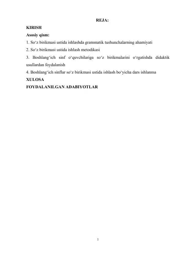 Boshlang‘ich sinf ona tili darslarida so‘z birikmasi ustida ishlash metodikasi