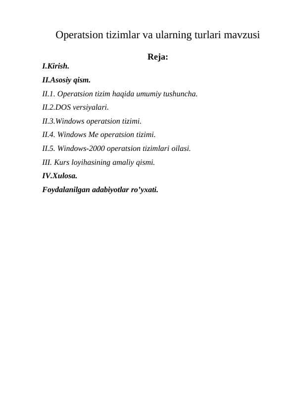 Operatsion tizimlar va ularning turlari mavzusi