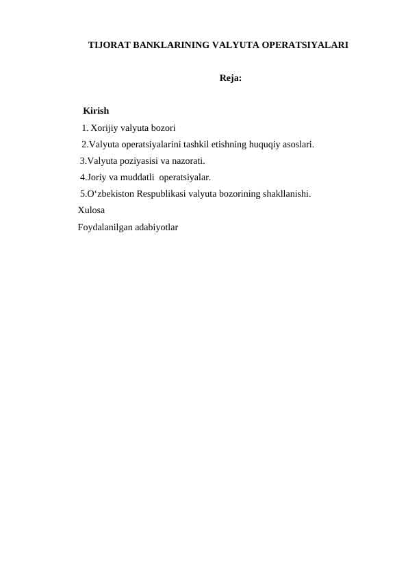 Tijorat banklarining valyuta operatsiyalari