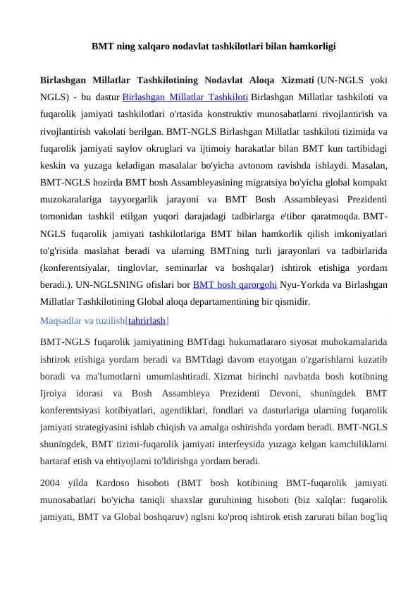 BMT ning xalqaro nodavlat tashkilotlari