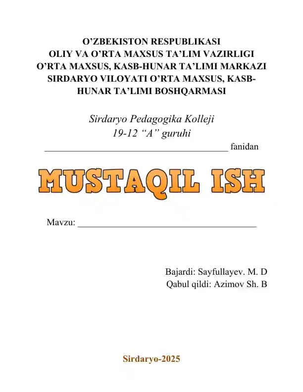Mustaqil ish yuzi