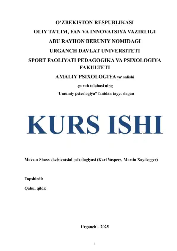 Shaxs ekzistentsial psixologiyasi (Karl Yaspers, Martin Xaydegger)