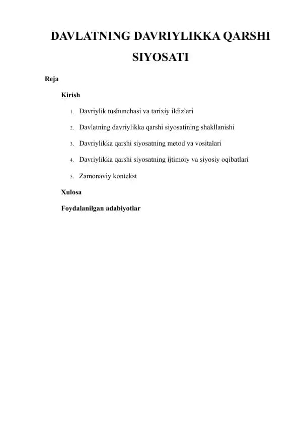 Davlatning Davriylikka Qarshi Siyosati