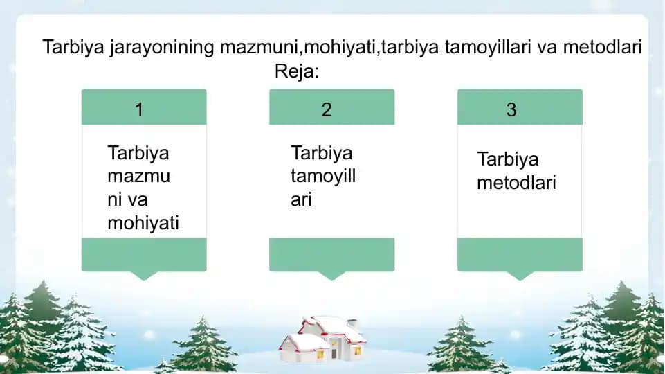 Tarbiya jarayonining mazmuni, mohiyati, tarbiya tamoyillari va metodlari