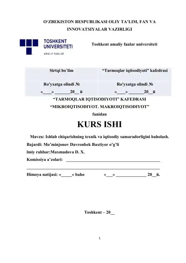 Ishlab chiqarishning texnik va iqtisodiy samaradorligini baholash